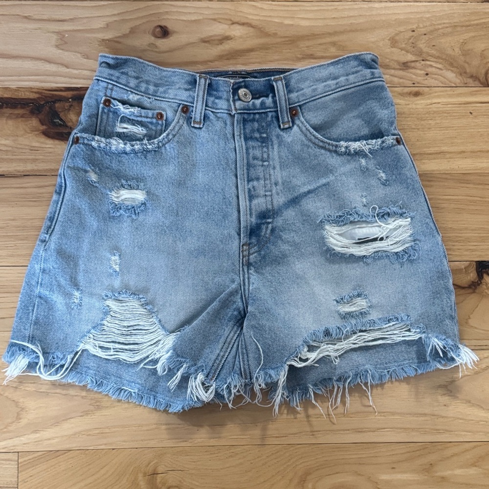 Abercrombie & Fitch Distressed Blue Denim Shorts
